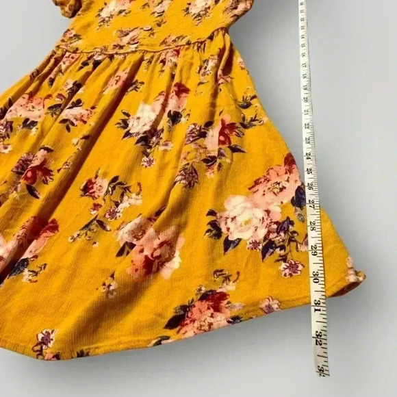 Xhilaration Yellow Floral Print Ruffled Smocked Bodice Off-Shoulder Mini Dress - Picture 13 of 14